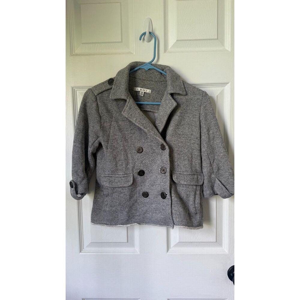 CAbi Nautical Knit Shunken Peacoat 3/4 Sleeve Gray Blazer Womens XS